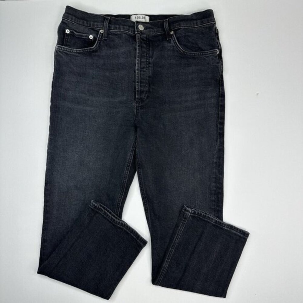 Agolde Womens Riley High Rise Straight Leg Jeans Faded Black Size 32
